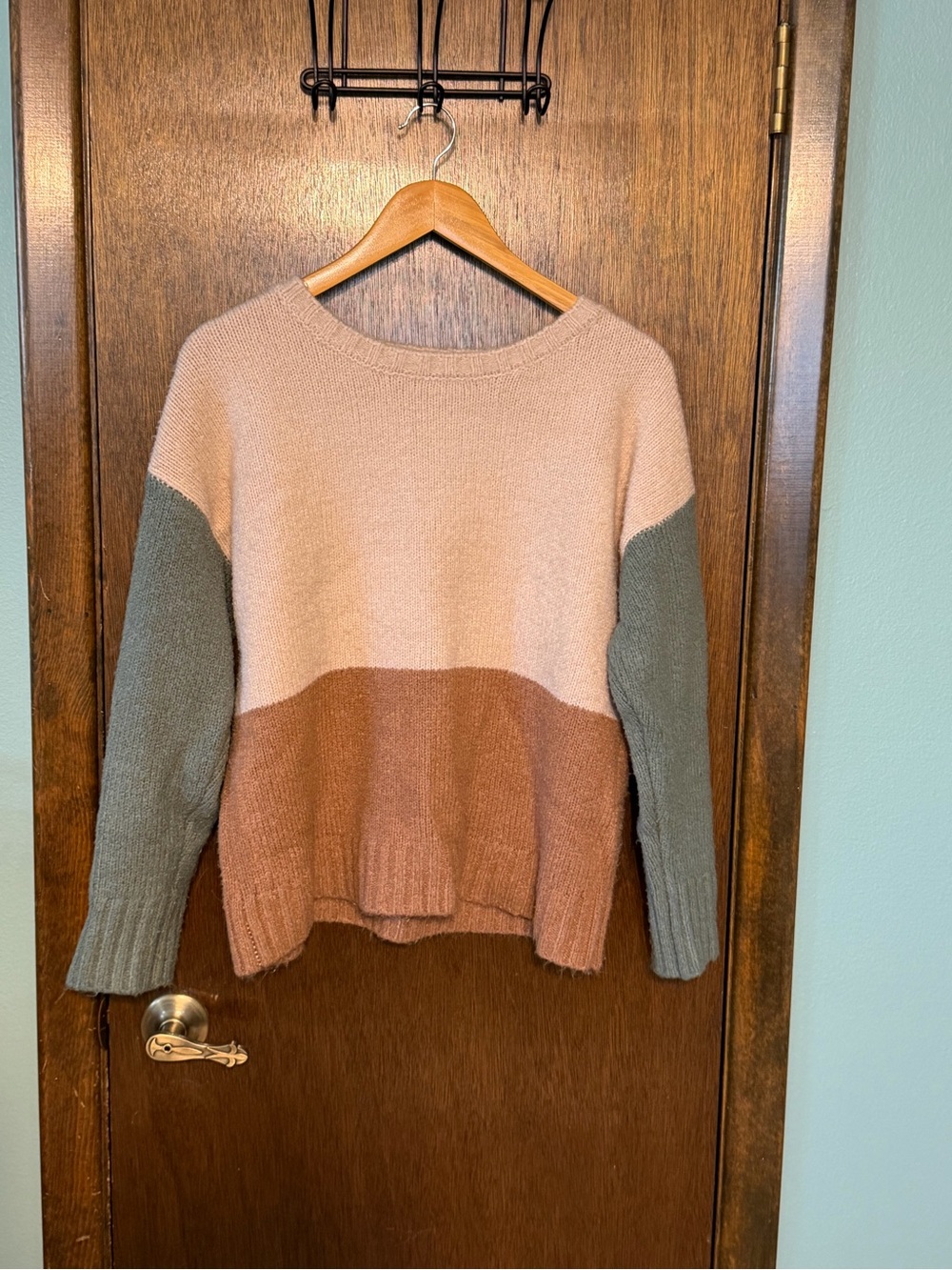 Baltic Børn Colorblock Cozy Knit Sweater - Tan, Brown & Green
